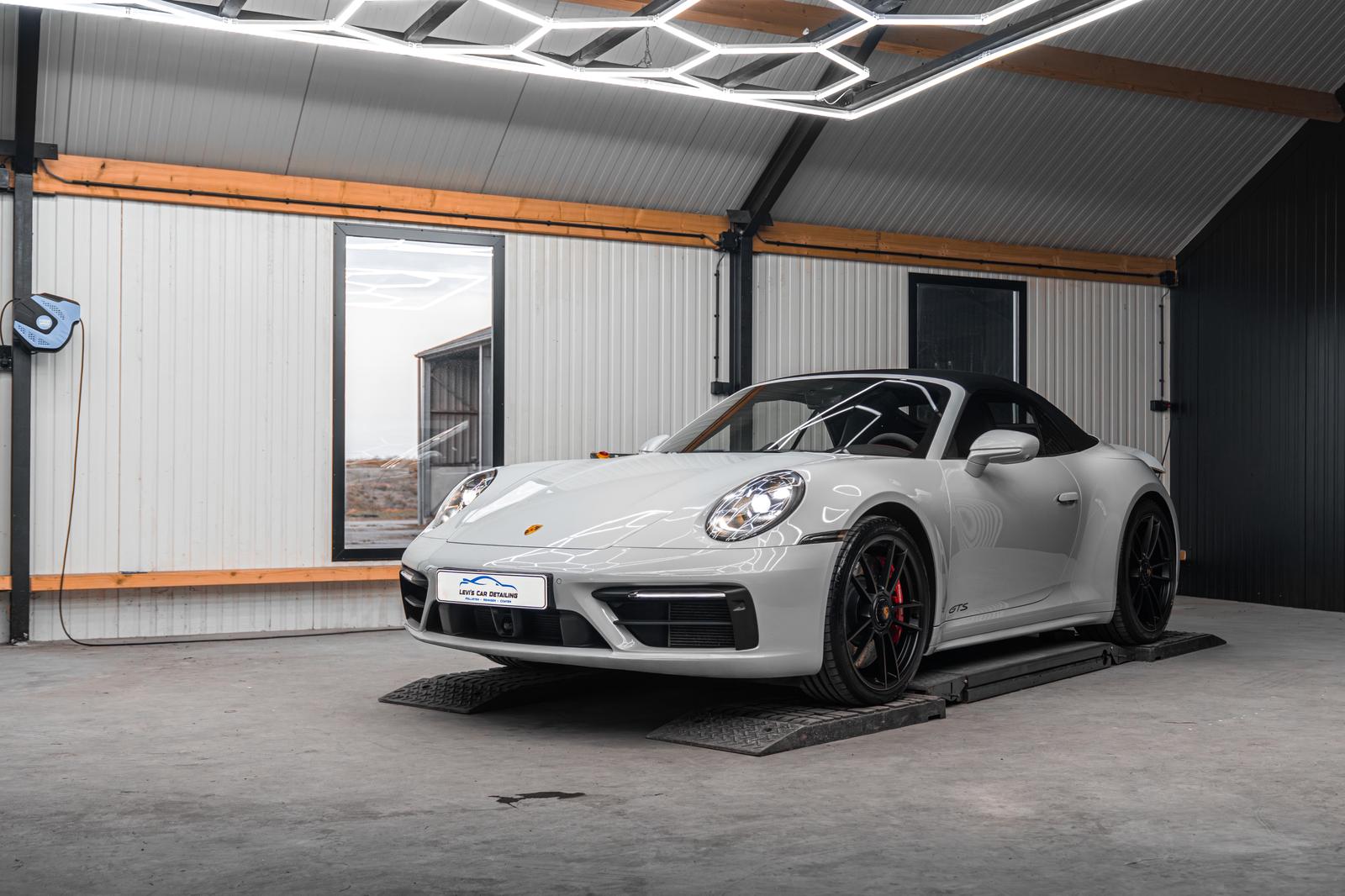 Porsche 911 Targa 4 GTS Chalk full side view